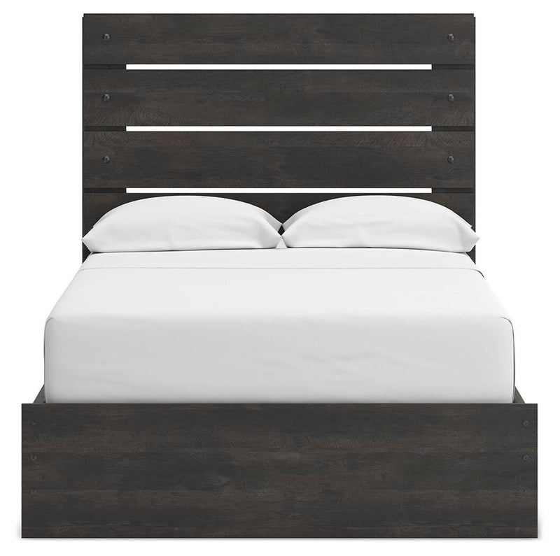 Delmorta Full Panel Bed with Storage, Dresser, Mirror and Nightstand