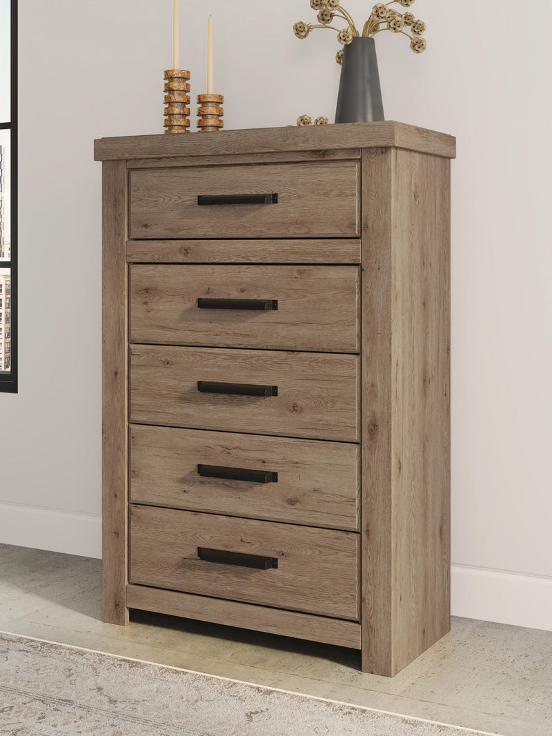 Garistyn Queen Panel Storage Bed, Dresser, Mirror, Chest and Nightstand
