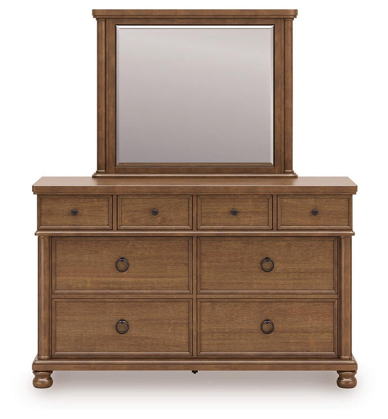 Chadworth Queen Poster Bed with Mirrored Dresser and Nightstand