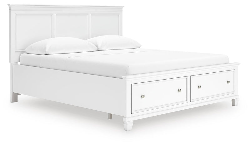 Fortman California King Panel Storage Bed, Dresser, Mirror and Nightstand